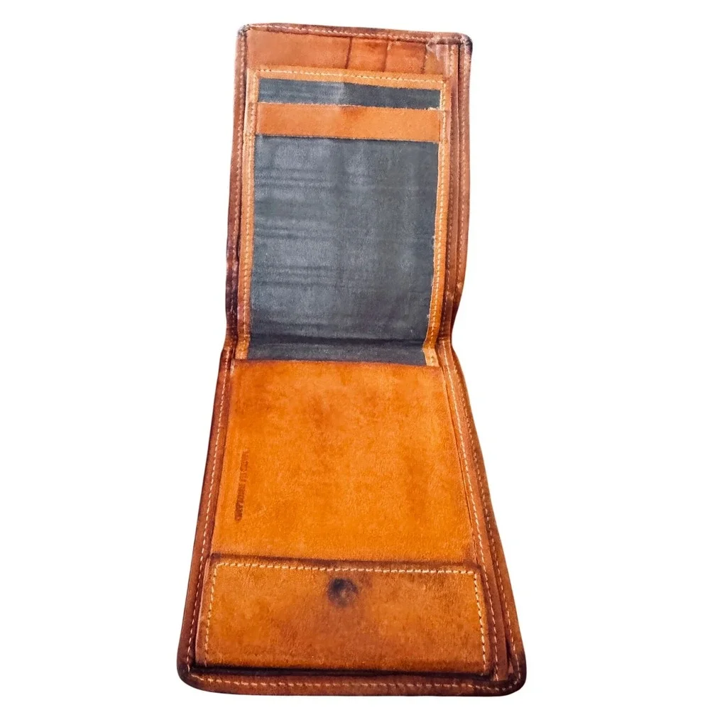Rare Vintage Barrow Hepburn England Mens Leather Bifold Wallet Cognac 5.3x4